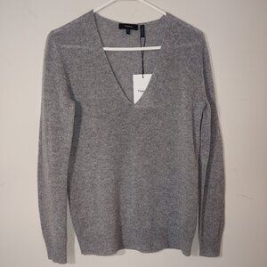 THEORY Adrianna RL 100% Cashmere V-neck Sweater In Husky Grey Size P